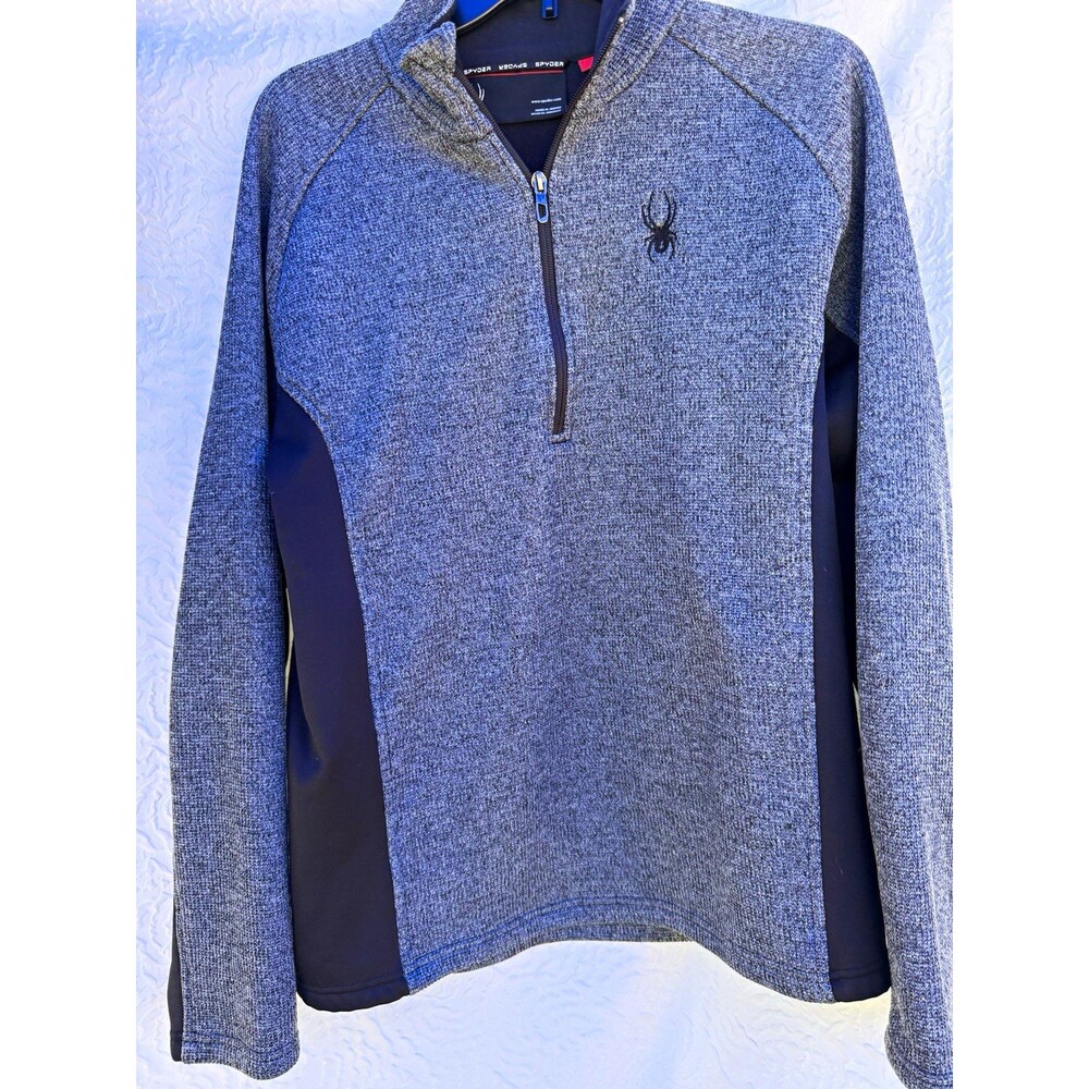 Spyder Men's Gray/Black Heathered 1/4 Zip Mock Neck Pullover L Polyester